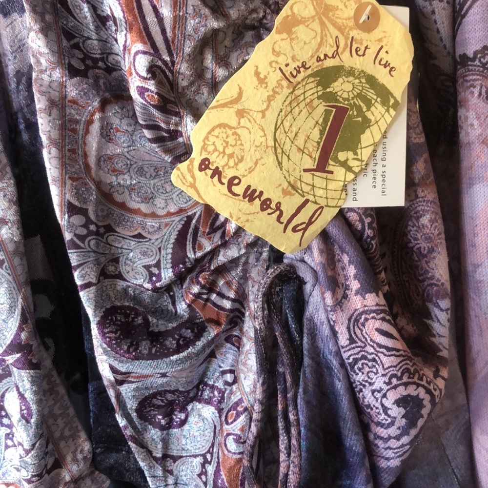 💜One World Ruched printed loose knit purple long cardigan duster sweater NEW💜 - Picture 5 of 6